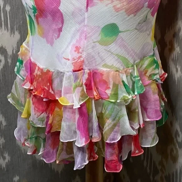 Ralph Lauren Floral Multi Silk Chiffon Ruffled Trumpet Skirt - Picture 5 of 15
